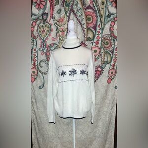 Haband Cream and black Snowflake Turtleneck Sweater Vintage Christmas Winter Med